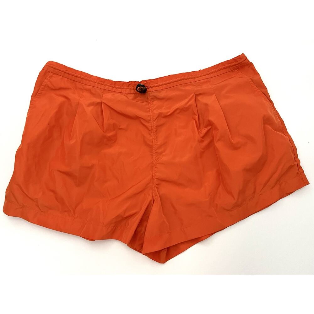 Staud Orange Mini Pleated Shorts Medium Drawstring Toggle Pockets Lightweight